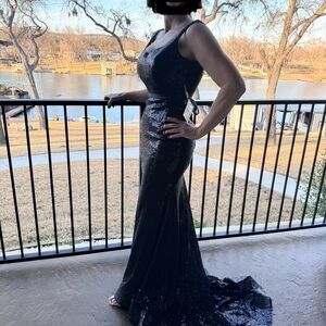 Elegant Navy Sequin Evening Gown-size 2